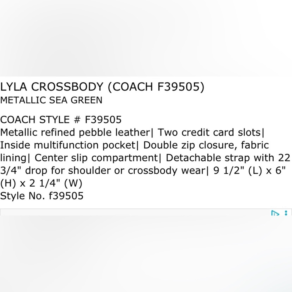 Coach Metallic Teal Pebble Leather Crossbody - Picture 7 of 16